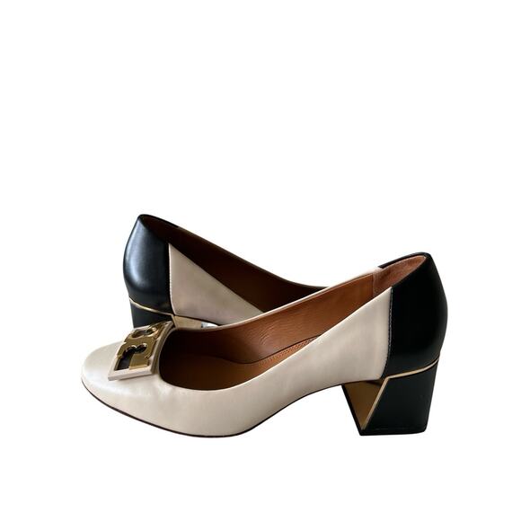 TORY BURCH GIGI ROUNDED-TOE PUMP IN NEW CREAM/PERFECT BLACK Shoes Size 6 - Picture 1 of 9